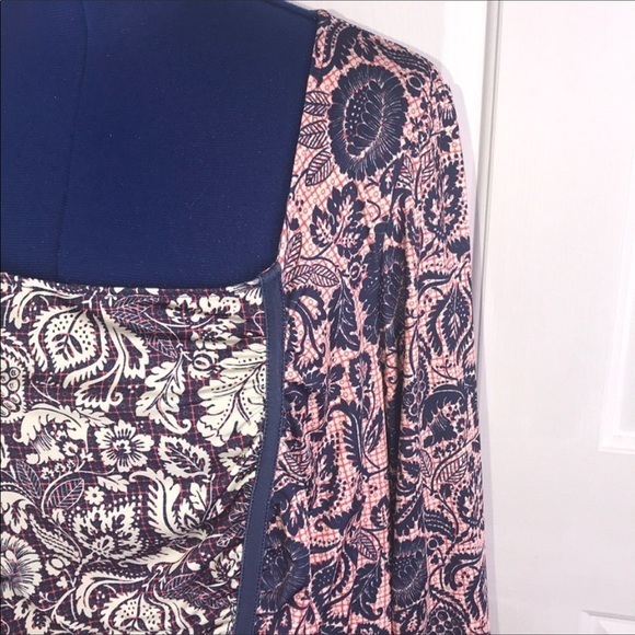 Isabel &‎ Alice 3X modern asymmetric ruched contrast red/blue patterns dress - Picture 5 of 10